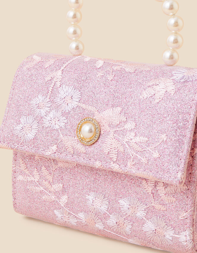Girls Embroidered Pearl Handle Bag, , large