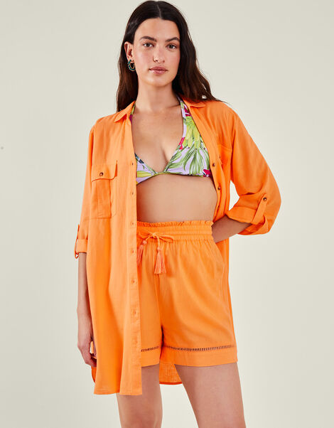 Longline Embroidered Shorts, Orange (ORANGE), large