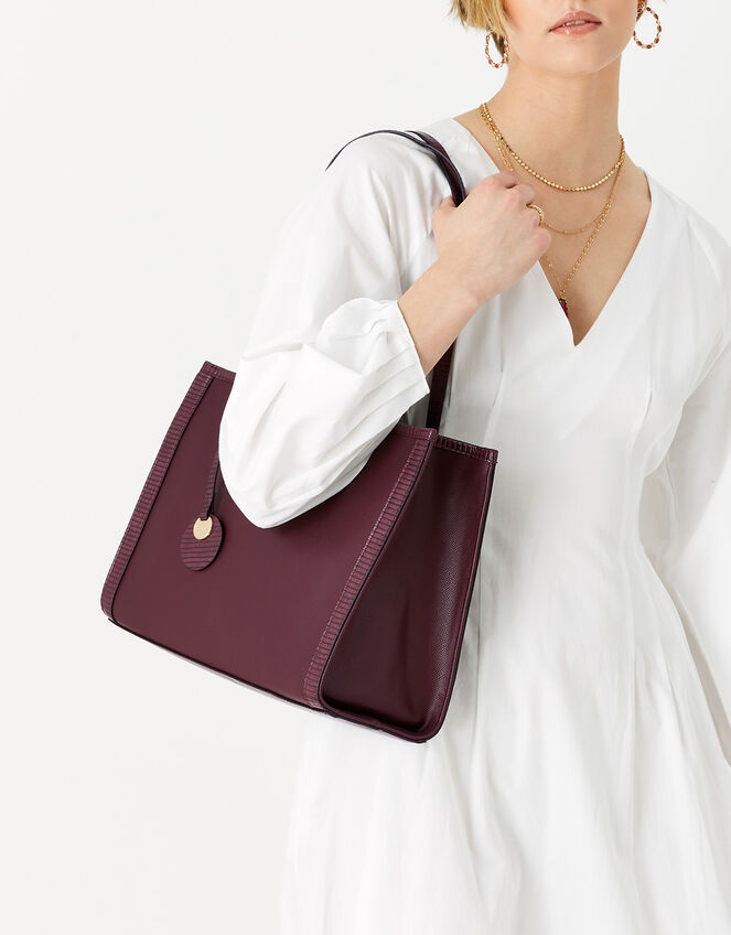 Faux Croc Trim Book Tote Bag, Red (BURGUNDY), large