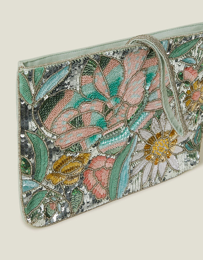 Hand Beaded Daisy Wristlet Clutch Bag, , large