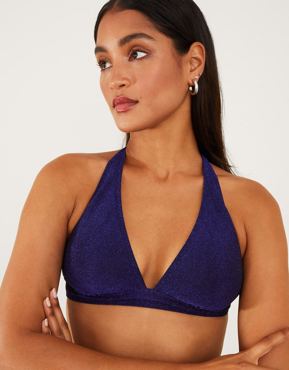 Shimmer Bikini Top Blue Bikini tops Accessorize UK