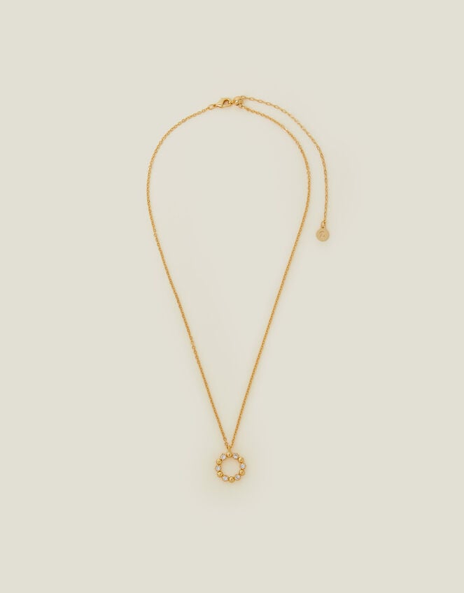 14ct Gold-Plated Flower Circle Pendant Necklace, , large