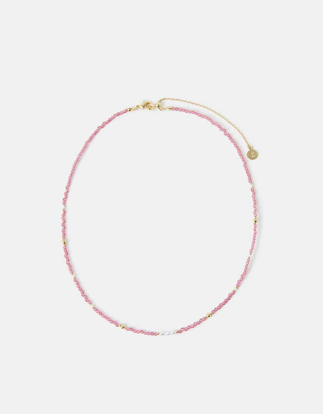14ct Gold-Plated Beaded Pearl Necklace, Pink (PINK), large