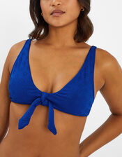 Floral Broderie Tie-Front Bikini Top, Blue (BLUE), large