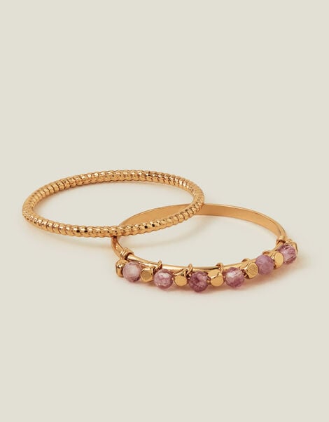 14ct Gold-Plated Beaded Ring, Pink (PINK), large