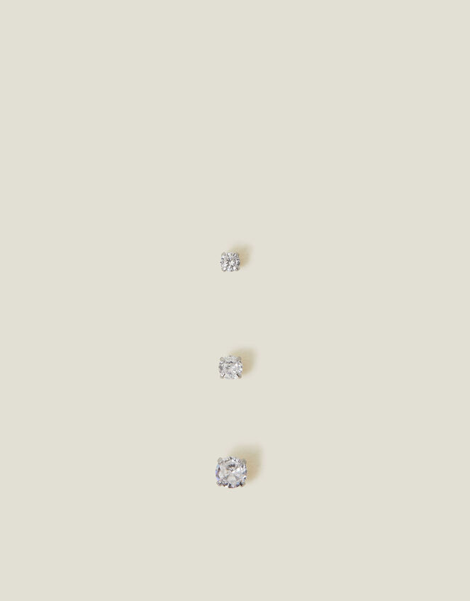 3-Pack Platinum-Plated Surgical Steel Diamante Flatback Earrings, , large