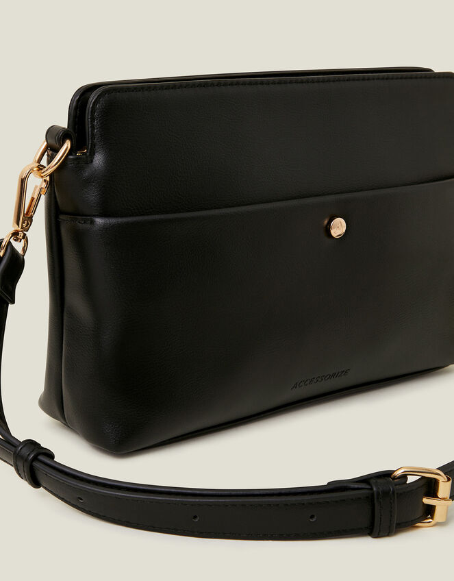 Faux Leather Small Cross-Body Bag, Black (BLACK), large