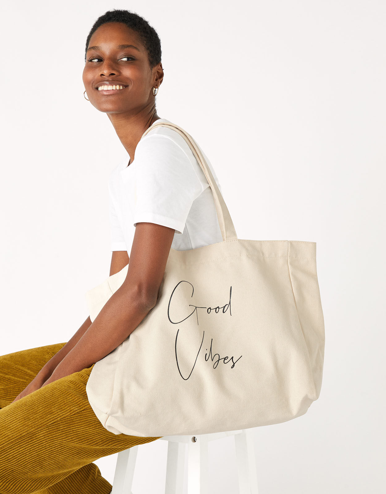 GOOD VIBES Slogan Shopper Bag