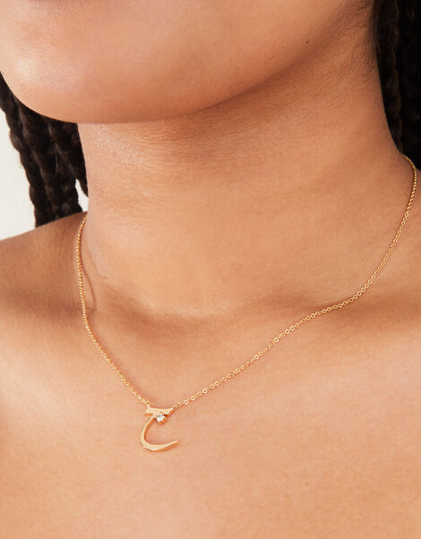 14ct Gold-Plated Arabic Initial Pendant Necklace - J (Jeem), , large