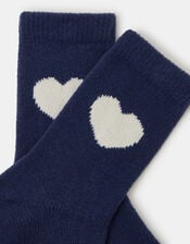 Heart Print Socks, Blue (NAVY), large