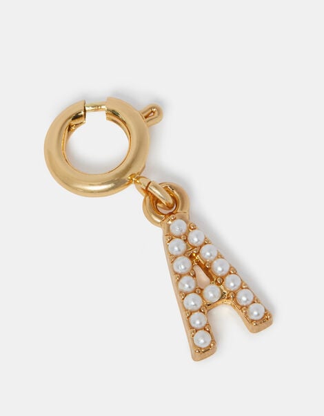 Pearl Initial Jewellery Charm, Gold (GOLD), large