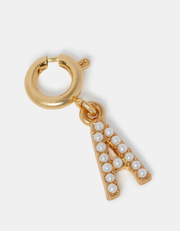 Pearl Initial Jewellery Charm, Gold (GOLD), large