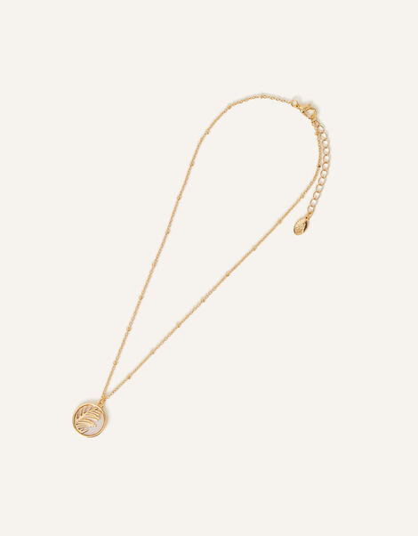 Mother of Pearl Circle Leaf Pendant Necklace, , large