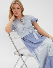 Colourblock Stripe Tiered Maxi Dress, Blue (BLUE), large