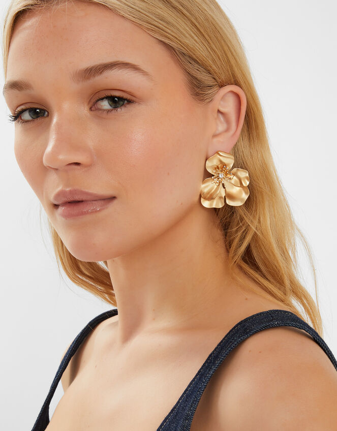 Statement Diamante Flower Stud Earrings, , large