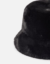 Luxe Faux Fur Bucket Hat, Black (BLACK), large
