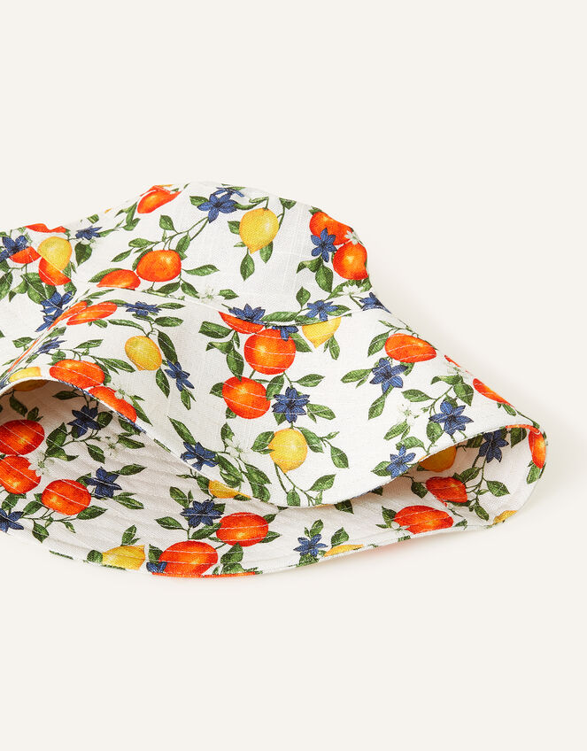 Orange and Lemon Print Bucket Hat in Linen Blend, , large
