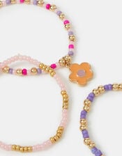 3-Pack Girls Beaded Flower Bracelets, , large