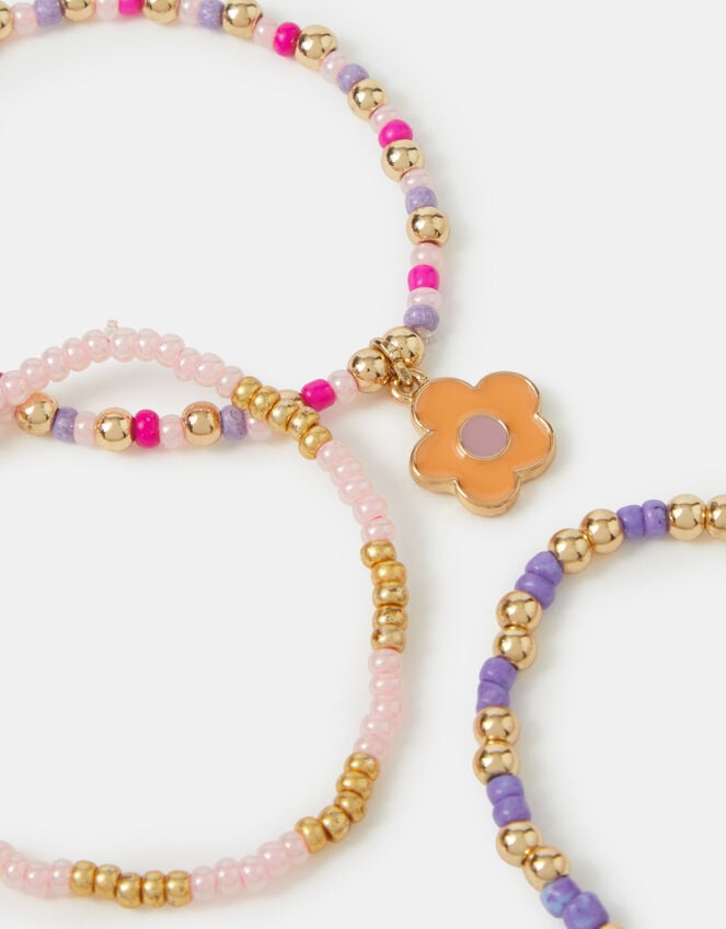 3-Pack Girls Beaded Flower Bracelets, , large