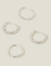 2-Pack Sterling Silver-Plated Twist Huggie Hoop Earrings, , large