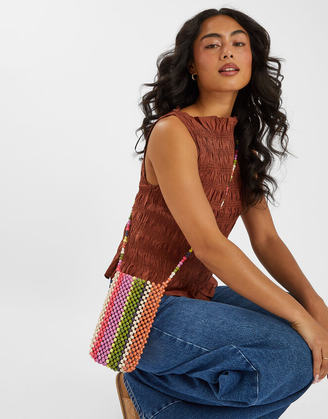 Stripe Beaded Phone Bag, , large