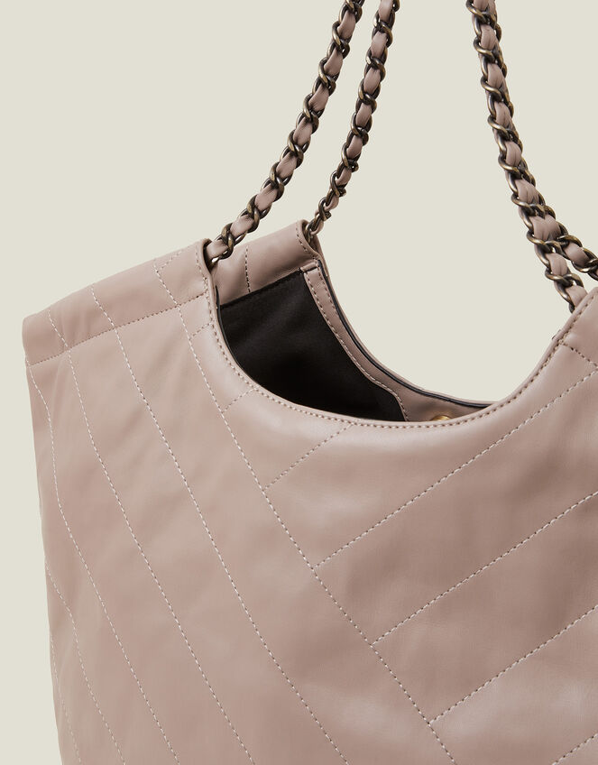Chain Strap Faux Leather Shoulder Bag, Mink (MINK), large