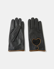 Cut-Out Heart Leather Gloves, Black (BLACK), large