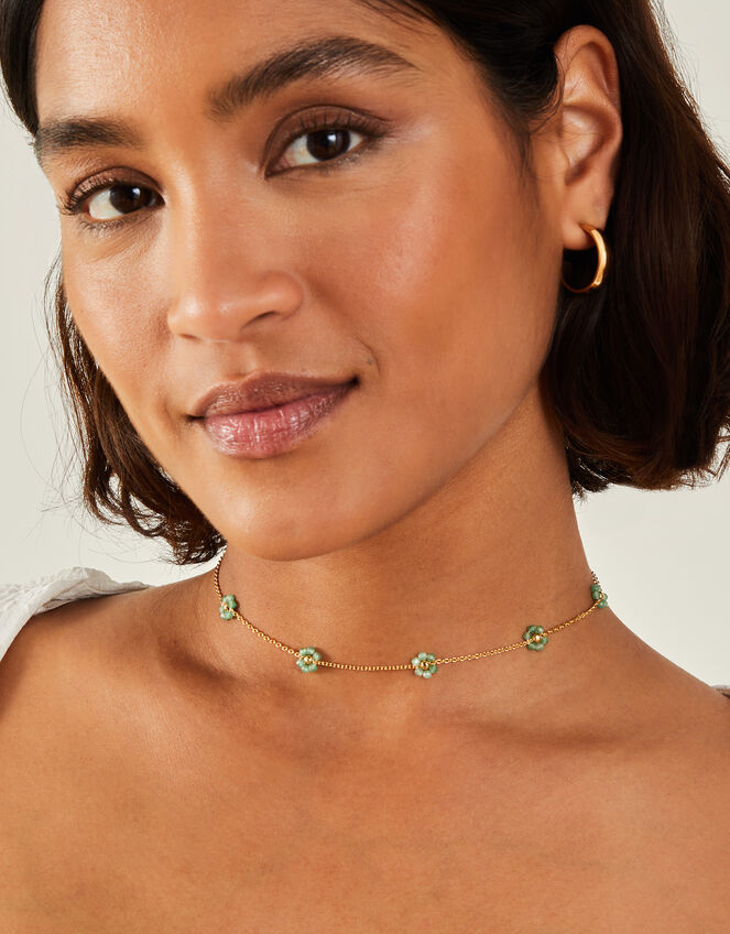 14ct Gold-Plated Beaded Flower Choker Necklace, , large
