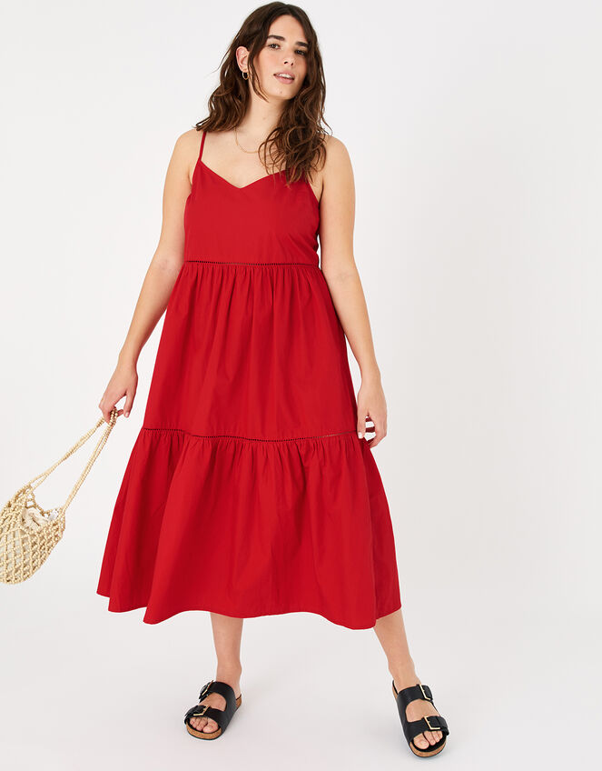 Tiered Maxi Dress in Organic Cotton, Red (RED), large