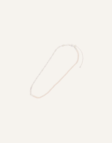 Sterling Silver Plated Pearl Chain Necklace , , large
