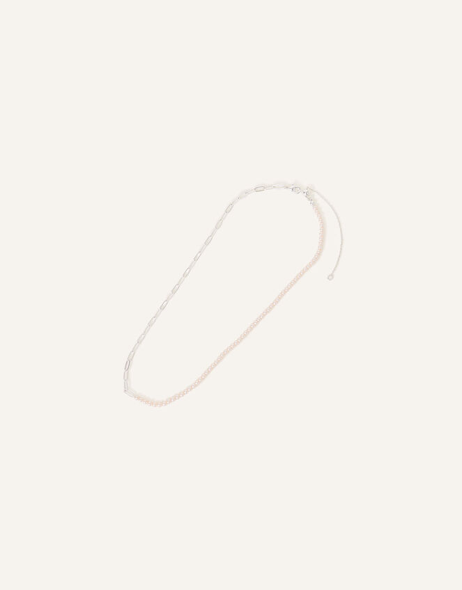 Sterling Silver Plated Pearl Chain Necklace , , large