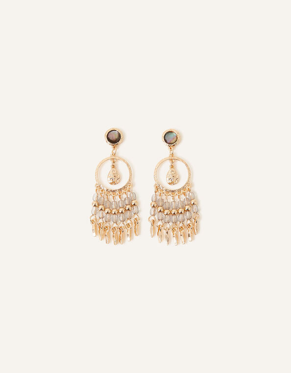 Pearlised Circle Drop Beaded Earrings, , large