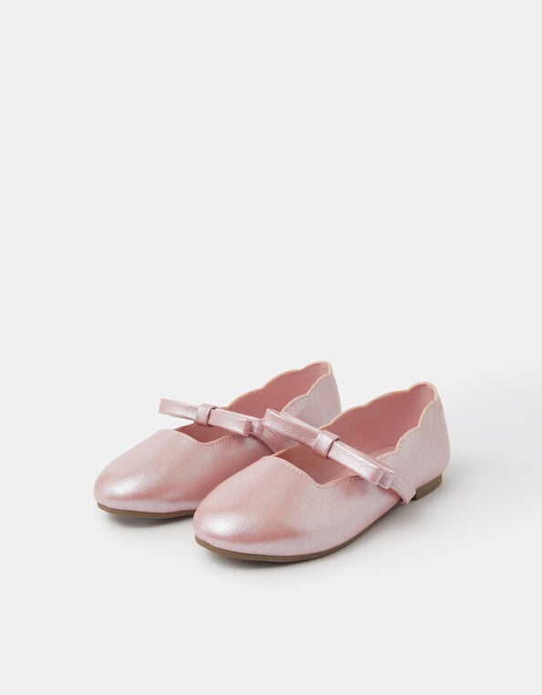 Girls Bow Strap Scallop Ballet Flats, Pink (PINK), large