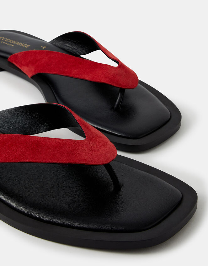 Suede Toe Thong Sandals, Red (RED), large