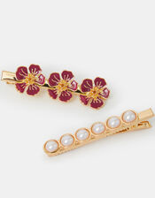 2-Pack Flower & Pearl Hair Clips, , large