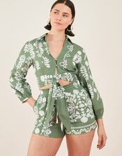 Ornamental Tie Front Shirt, Green (KHAKI), large