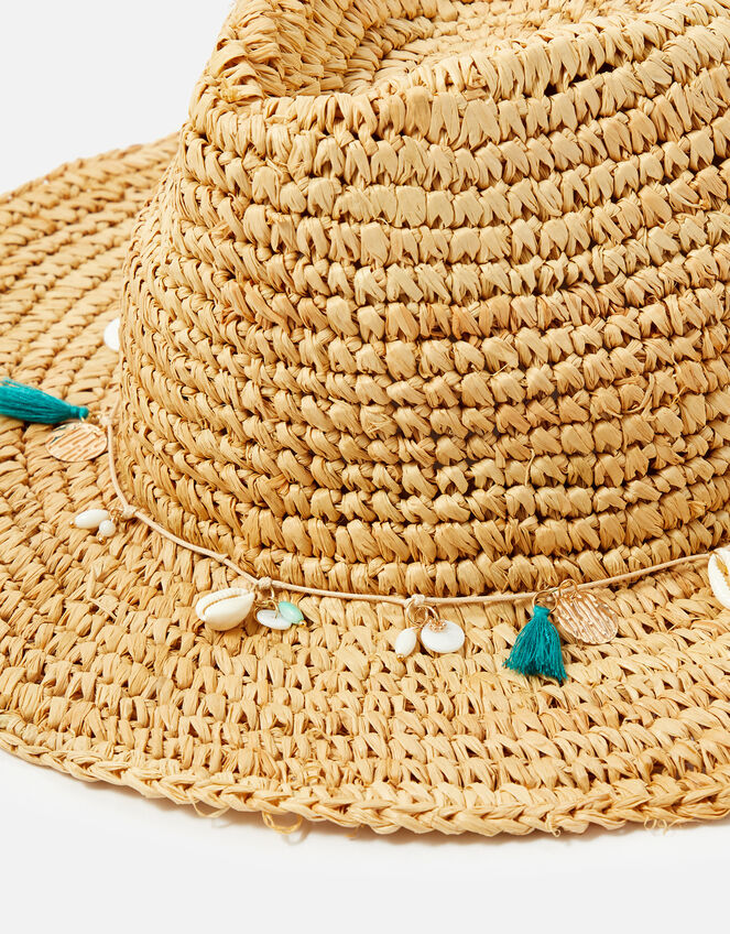 Straw Sun Hat with Shell Trim, Natural (NATURAL), large