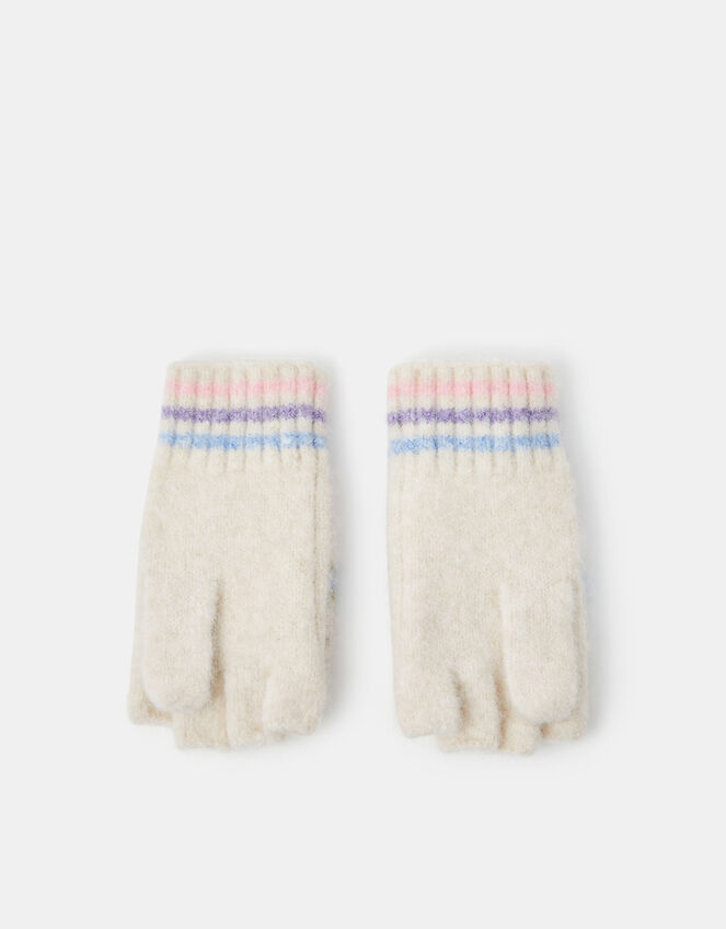 Girls Heart Fair Isle Fingerless Gloves with Mittens, Multi (PASTEL MULTI), large