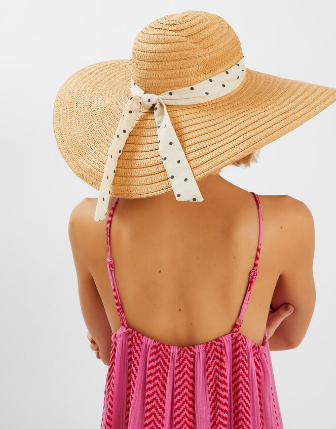 Polka Dot Bow Floppy Straw Hat, , large