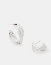 2-Pack Sterling Silver-Plated Twisted Hoop Earrings, , large