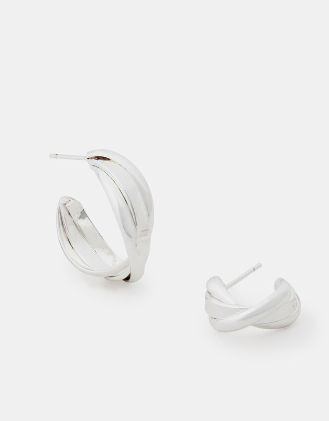 2-Pack Sterling Silver-Plated Twisted Hoop Earrings, , large