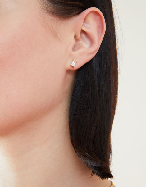 14ct Gold-Plated Sparkle Baguette Studs, , large