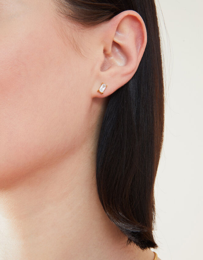 14ct Gold-Plated Sparkle Baguette Studs, , large