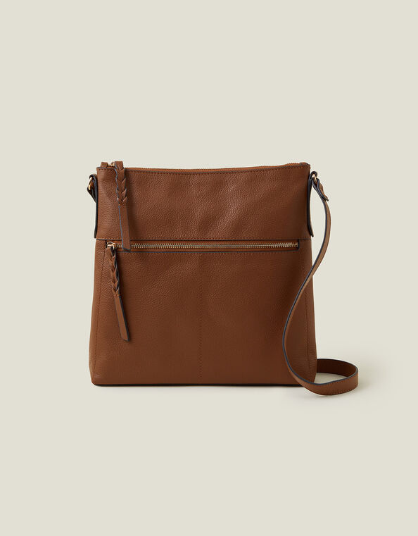 Leather Large Messenger Bag, Tan (TAN), large