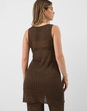 Crochet Knit Sleeveless Top, Brown (BROWN), large