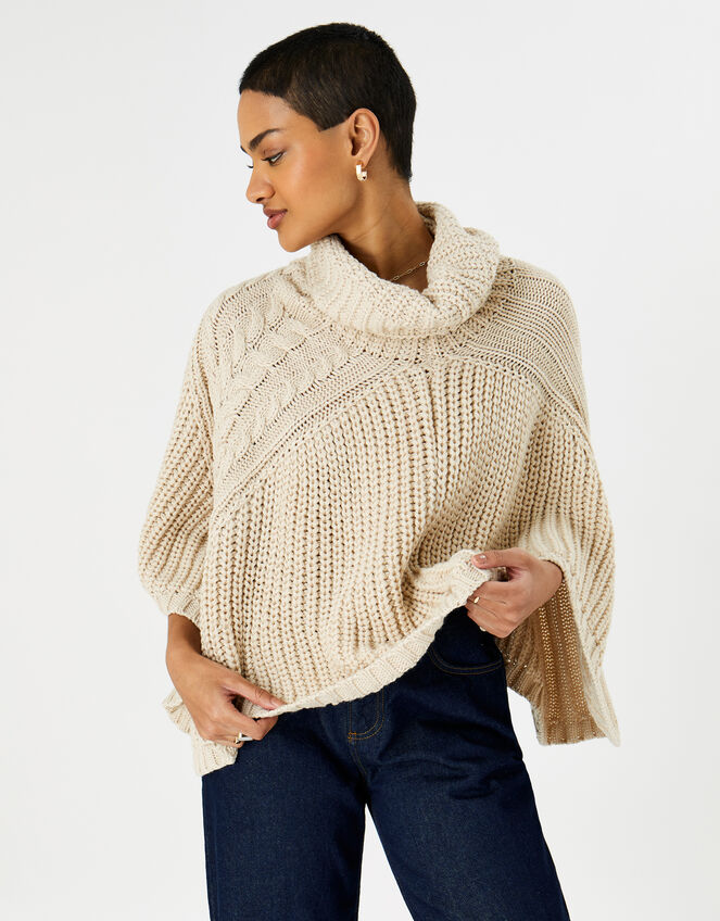 Cable Knit Poncho Natural | Blanket scarves | Accessorize UK