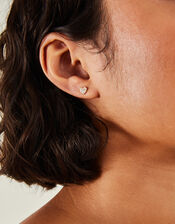 14ct Gold-Plated Diamante Heart Stud Earrings, , large