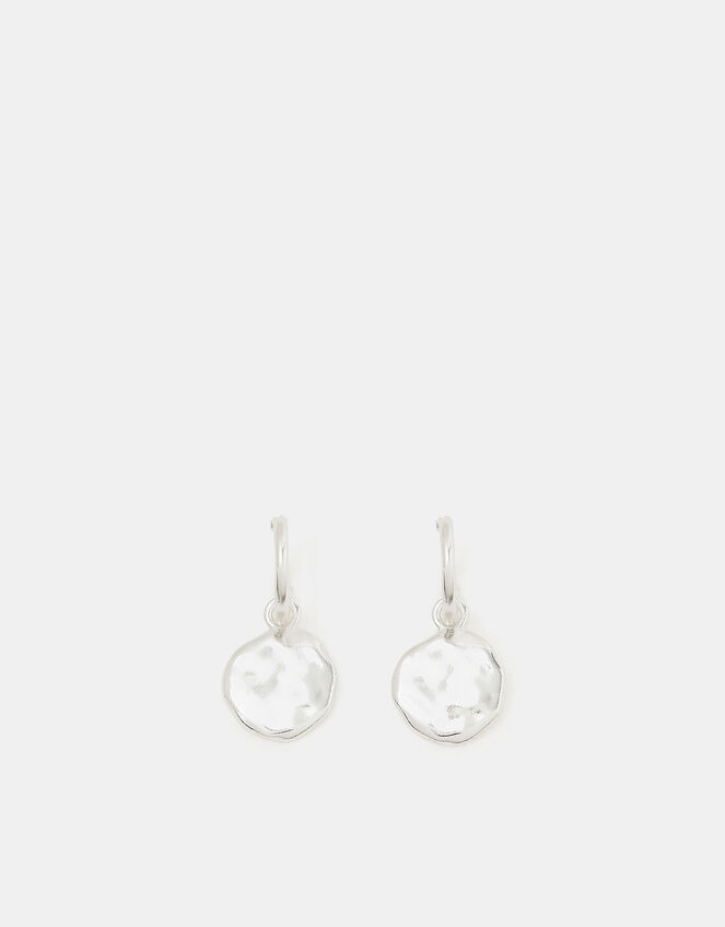 Sterling Silver Molten Drop Hoop Earrings, , large