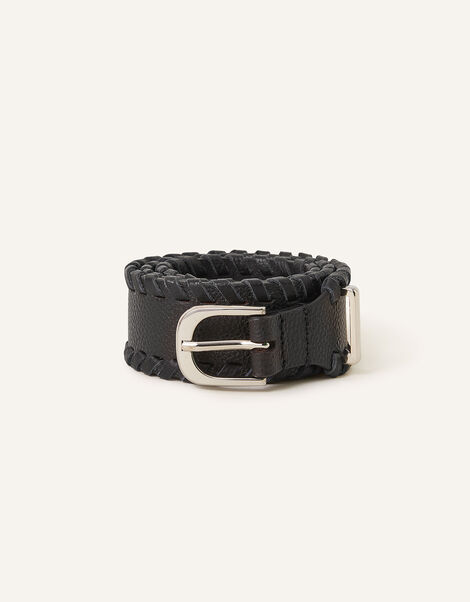 Leather Whipstitch Waist Belt, Black (BLACK), large