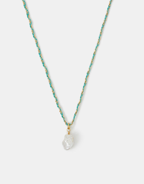 14ct Gold-Plated Pearl Braided Cord Necklace, , large